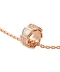 Bob snake elegant rose gold pendant necklace set with pavé diamonds and white mother-of-pearl elements