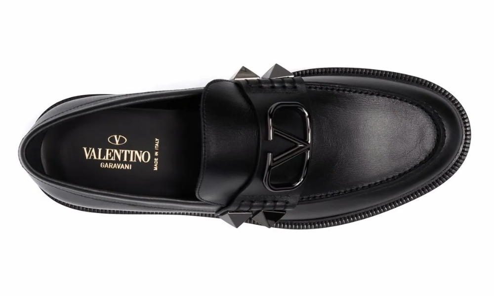 Valentino Garavani Stud Sign Leather Loafers "Black"