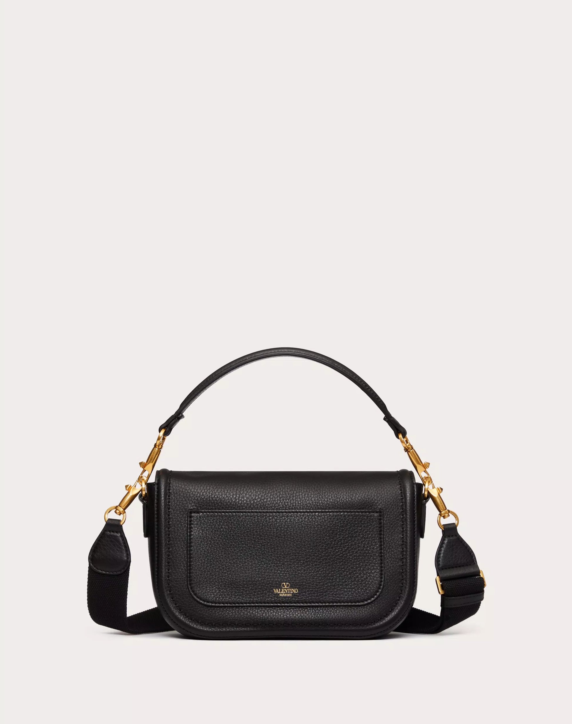 VALENTINO GARAVANI ALLTIME GRAINY CALFSKIN SHOULDER BAG BLACK