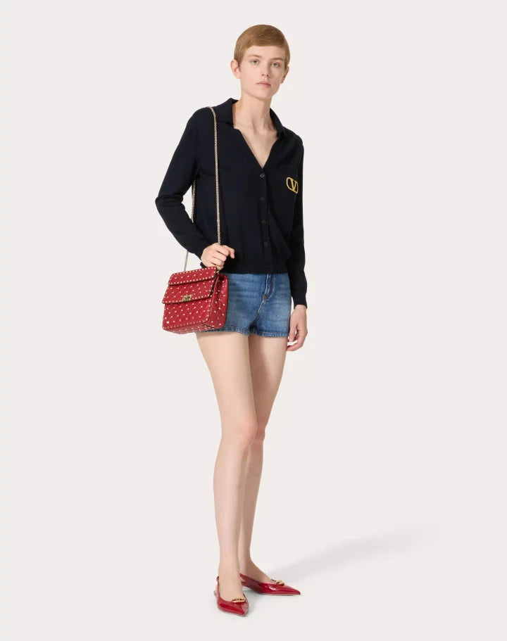 MEDIUM NAPPA ROCKSTUD SPIKE BAG ROSSO VALENTINO