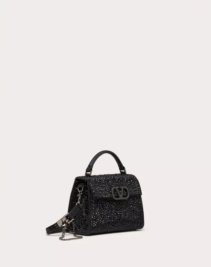 MINI VSLING HANDBAG WITH SPARKLING EMBROIDERY BLACK