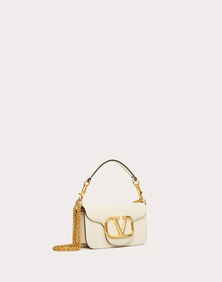 VALENTINO GARAVANI LOCÒ SMALL SHOULDER BAG IN CALFSKIN LIGHT IVORY