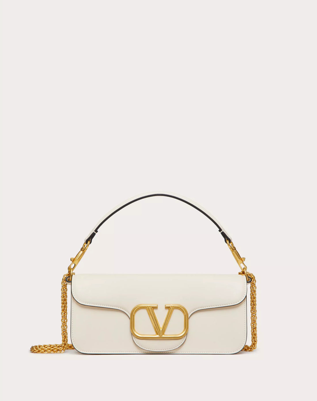 VALENTINO GARAVANI LOCÒ CALFSKIN SHOULDER BAG LIGHT IVORY