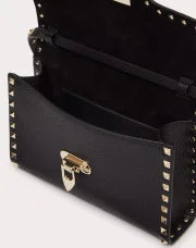 SMALL ROCKSTUD GRAINY CALFSKIN CROSSBODY BAG BLACK