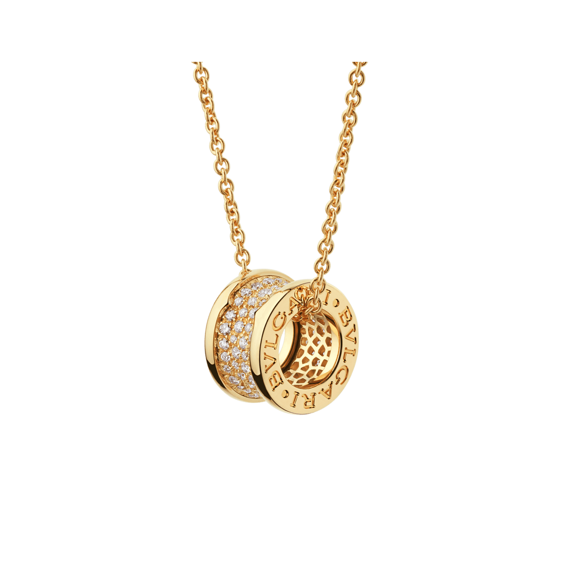 Bob Rollers Adolph yellow gold pendant necklace with chain and pavé diamonds set on the spiral