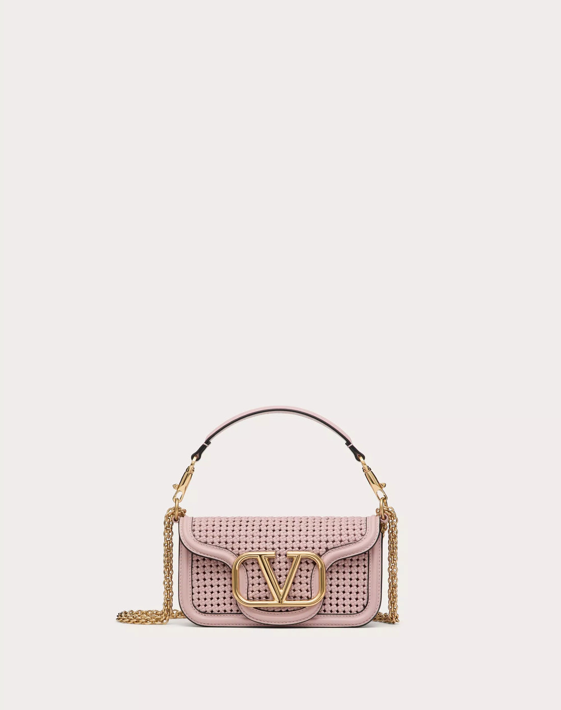 VALENTINO GARAVANI LOCÒ SMALL WOVEN LEATHER SHOULDER BAG ROSE QUARTZ
