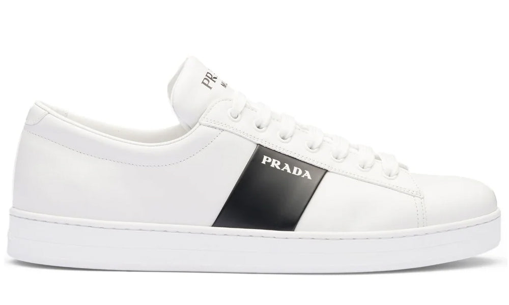 Prada brushed leather sneakers 'White Black'