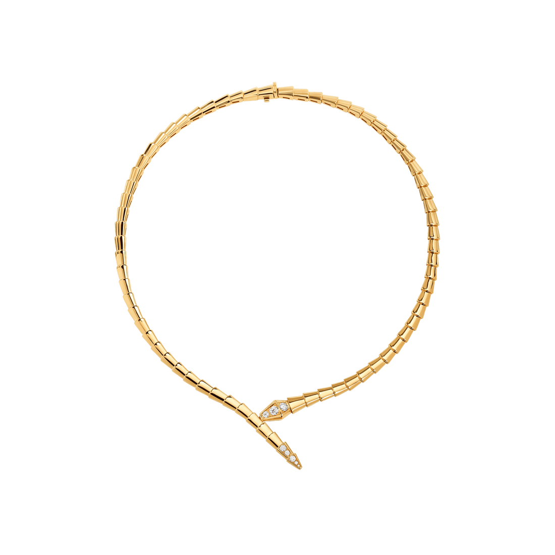 Bob snake gardens yellow gold necklace set with pavé diamonds on the head and tail