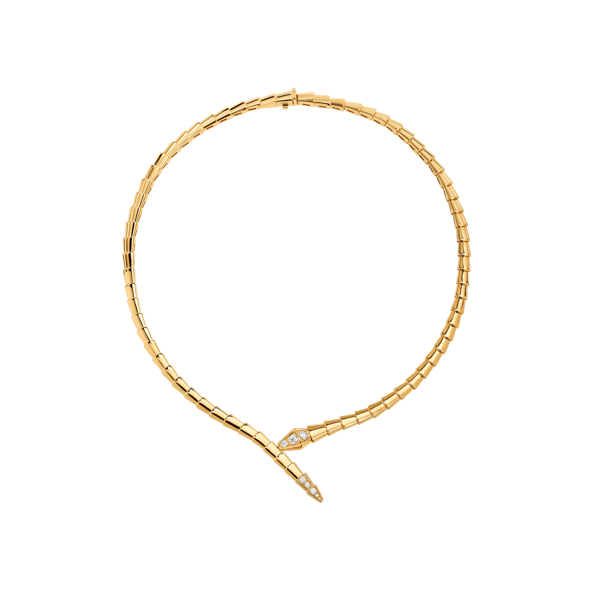 Bob snake gardens yellow gold necklace set with pavé diamonds on the head and tail