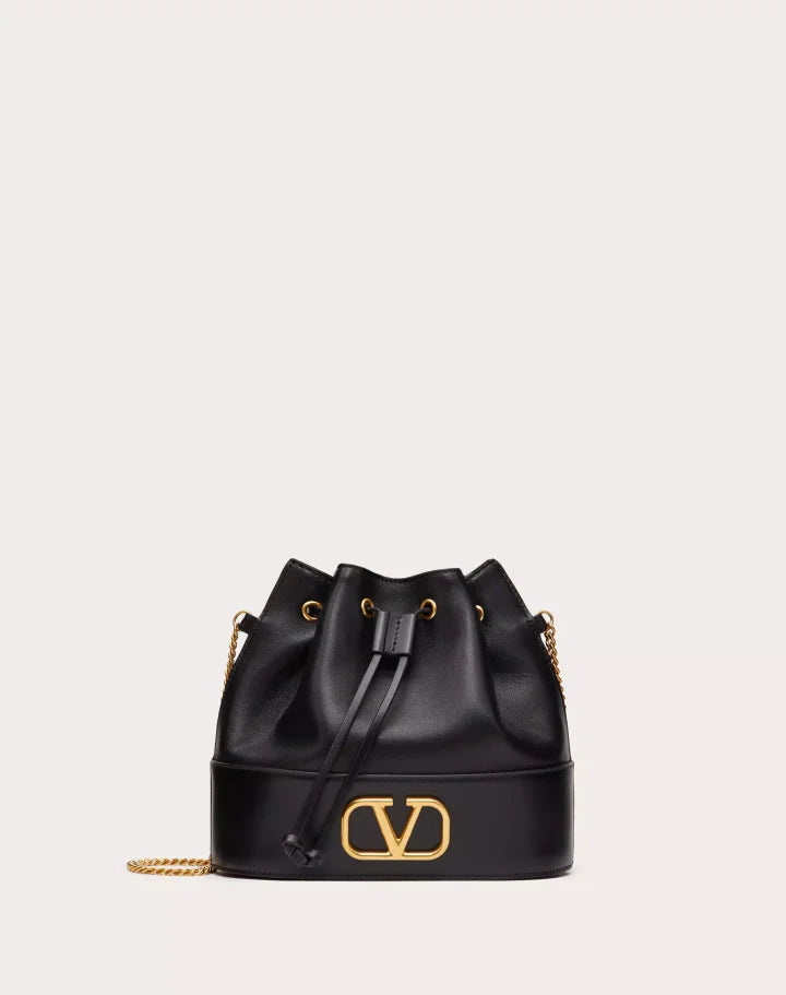 MINI BUCKET BAG IN NAPPA WITH VLOGO SIGNATURE CHAIN BLACK