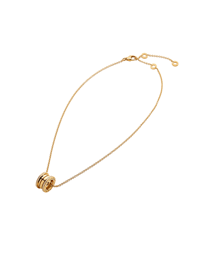 Bob Rollers Adolph yellow gold chain and yellow gold round pendant set with pavé diamonds on the edges