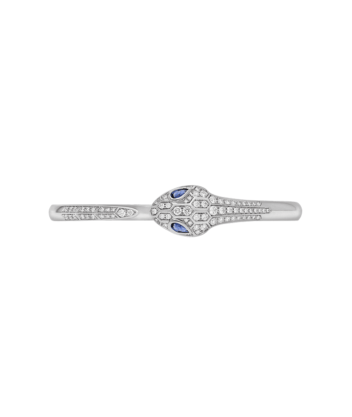 Bob snake Loren white gold bangle bracelet set with blue sapphire eyes