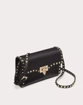 SMALL ROCKSTUD GRAINY CALFSKIN CROSSBODY BAG BLACK