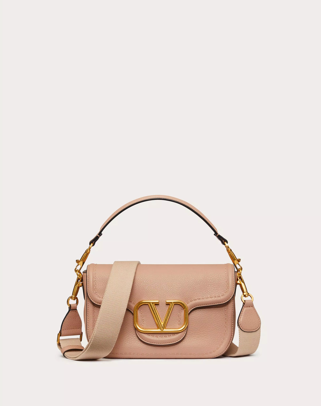 VALENTINO GARAVANI ALLTIME GRAINY CALFSKIN SHOULDER BAG ROSE CANNELLE