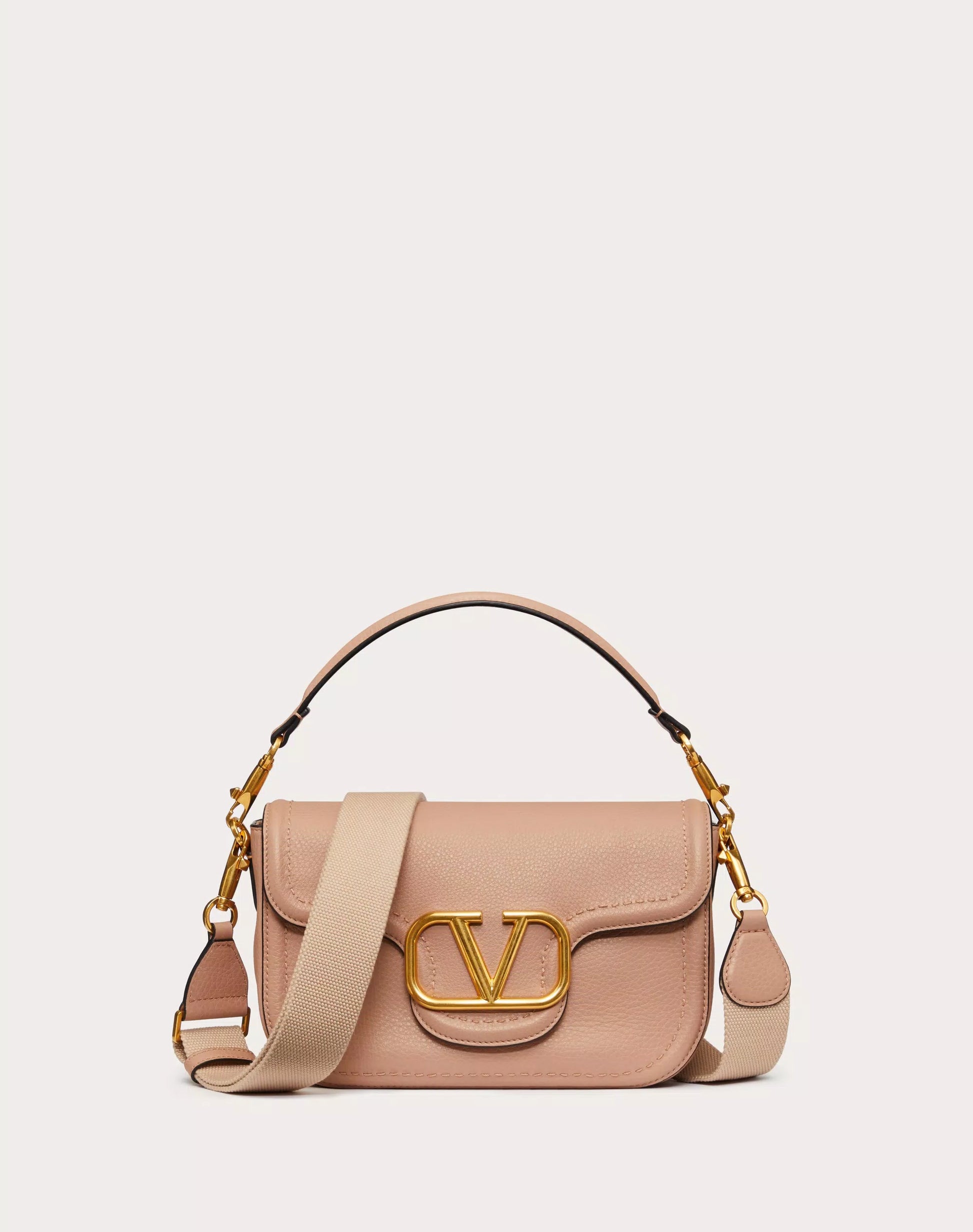 VALENTINO GARAVANI ALLTIME GRAINY CALFSKIN SHOULDER BAG ROSE CANNELLE