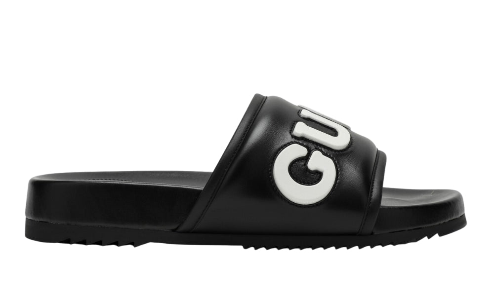 Gucci Black Leather Slide With Logo