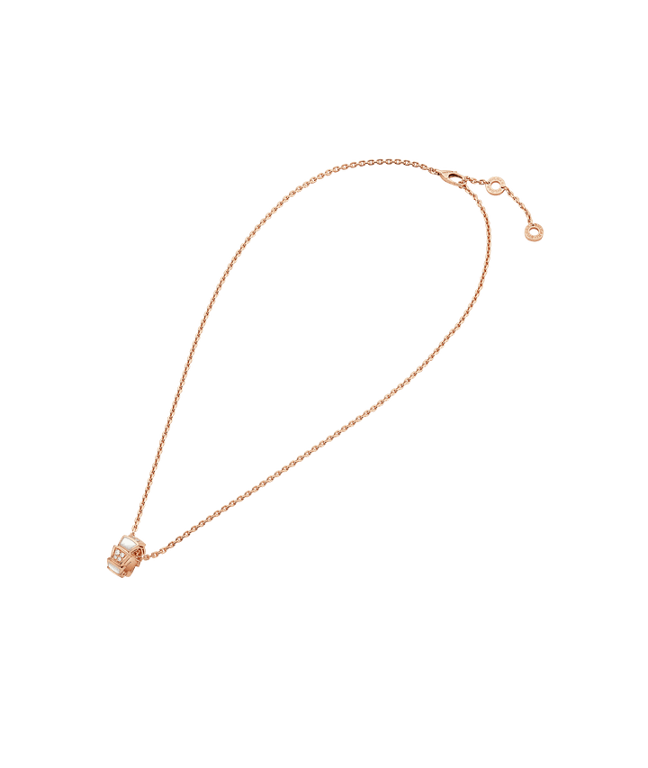 Bob snake elegant rose gold pendant necklace set with pavé diamonds and white mother-of-pearl elements