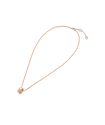 Bob snake elegant rose gold pendant necklace set with pavé diamonds and white mother-of-pearl elements