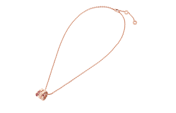 Bob Snake elegant rose gold pendant necklace set with rubies on the head.