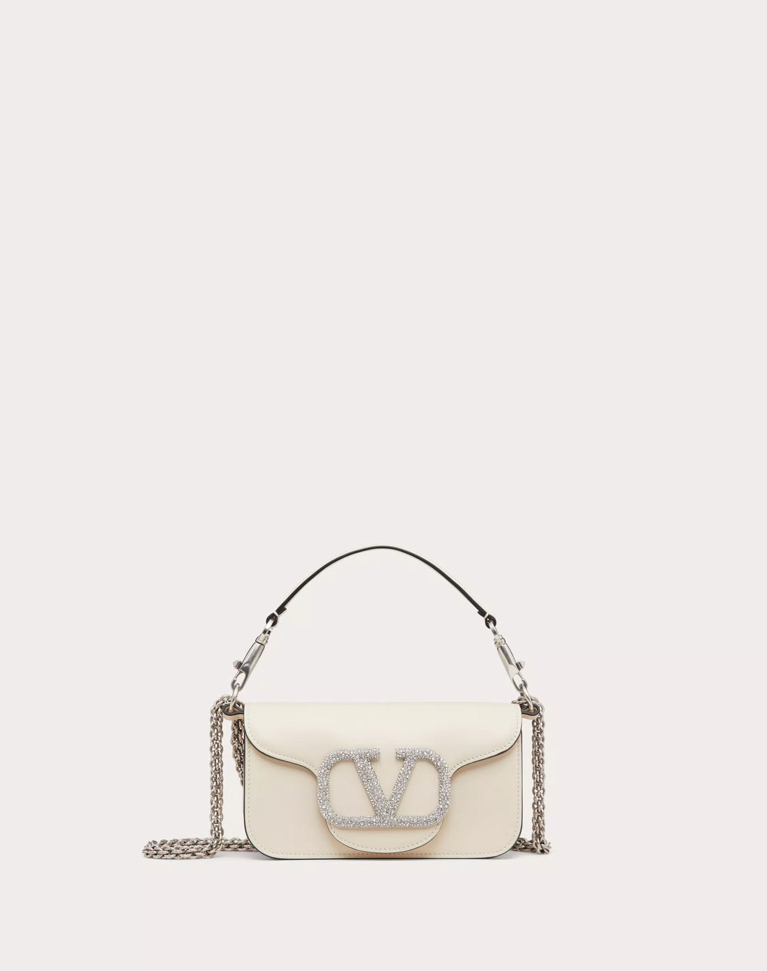 VALENTINO GARAVANI LOCÒ SMALL SHOULDER BAG WITH JEWEL LOGO LIGHT IVORY