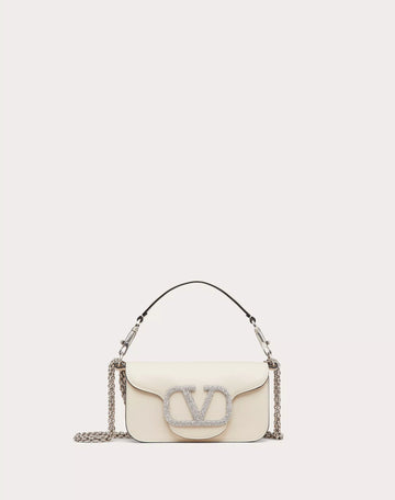 VALENTINO GARAVANI LOCÒ SMALL SHOULDER BAG WITH JEWEL LOGO LIGHT IVORY