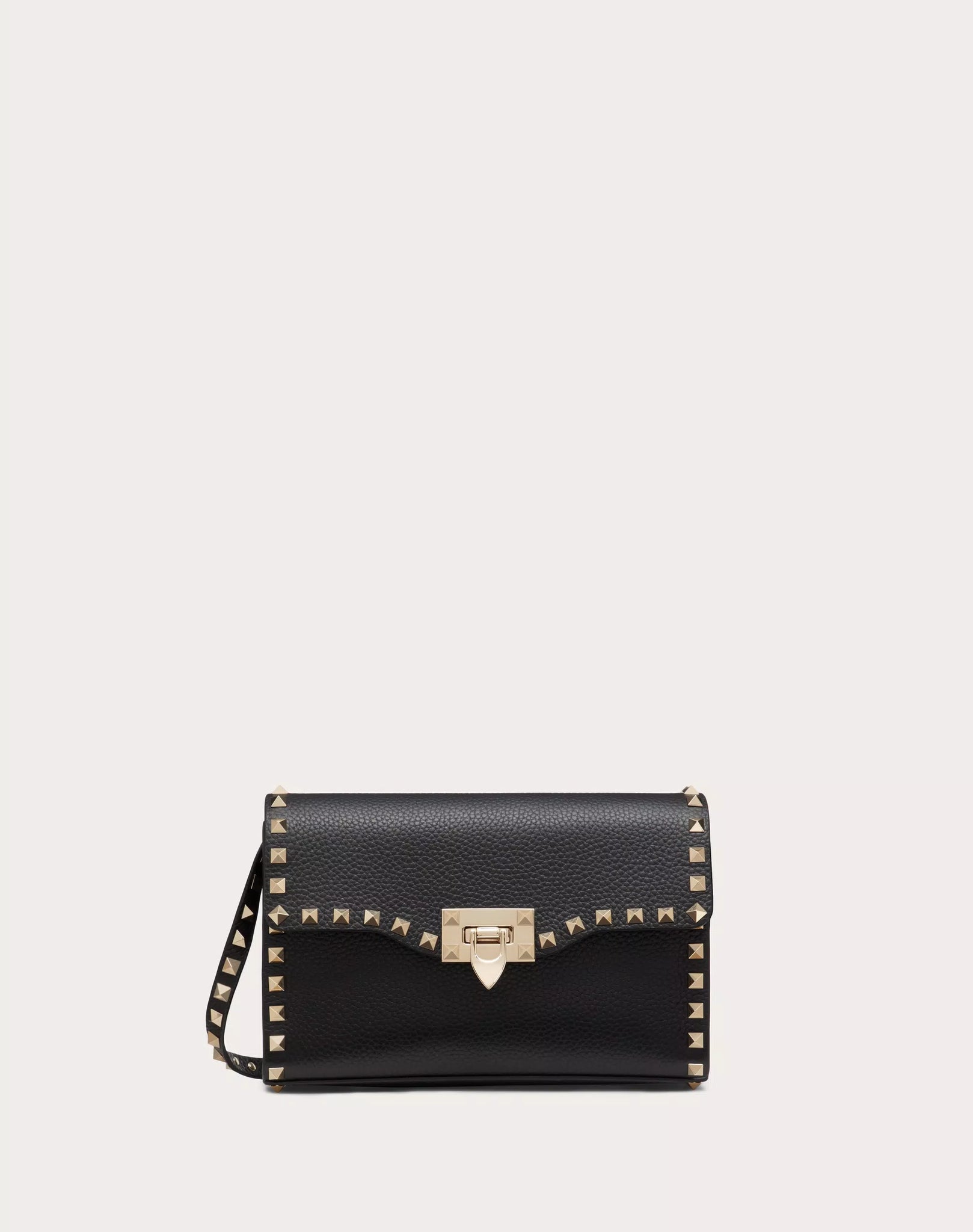 SMALL ROCKSTUD GRAINY CALFSKIN CROSSBODY BAG BLACK