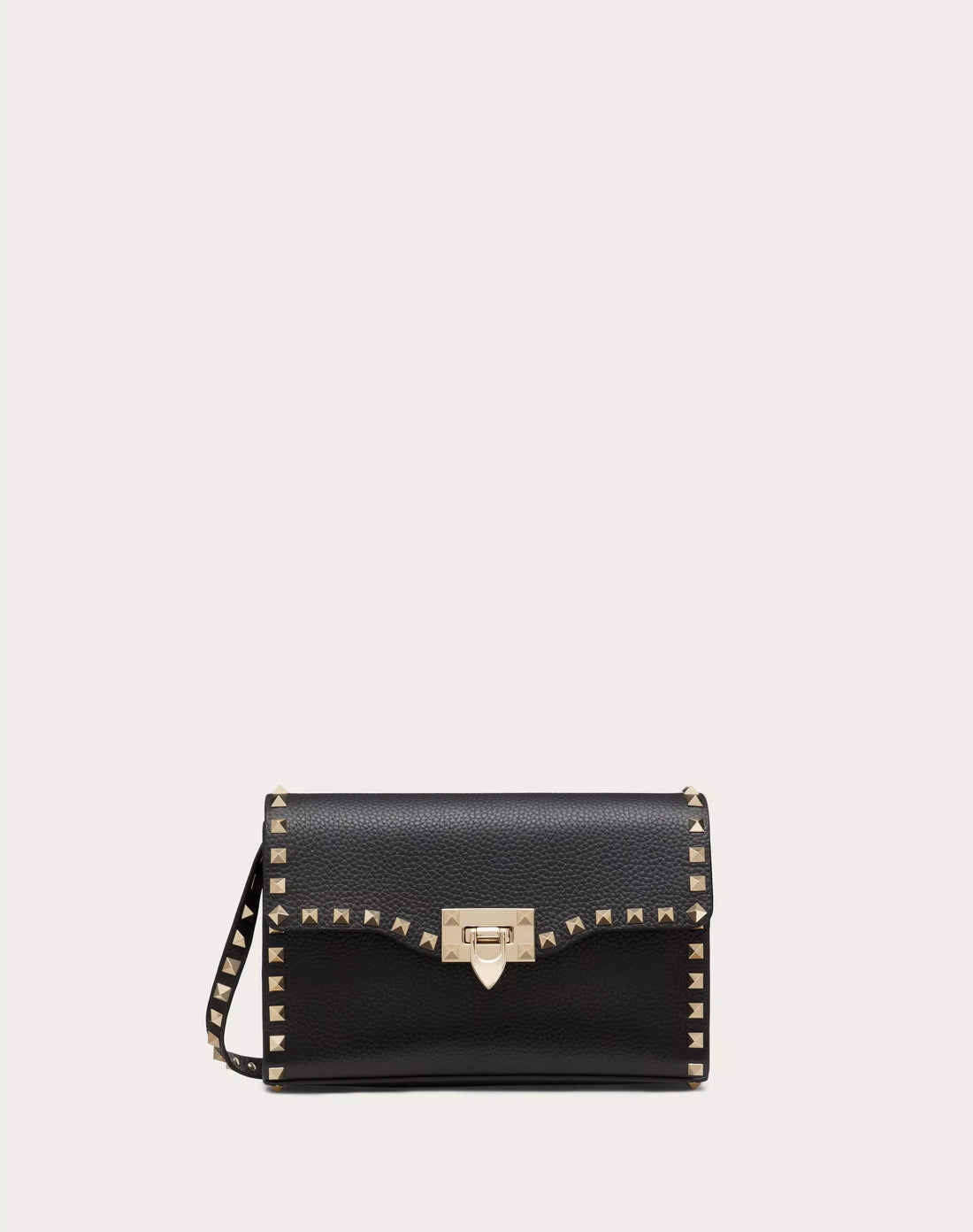 SMALL ROCKSTUD GRAINY CALFSKIN CROSSBODY BAG BLACK