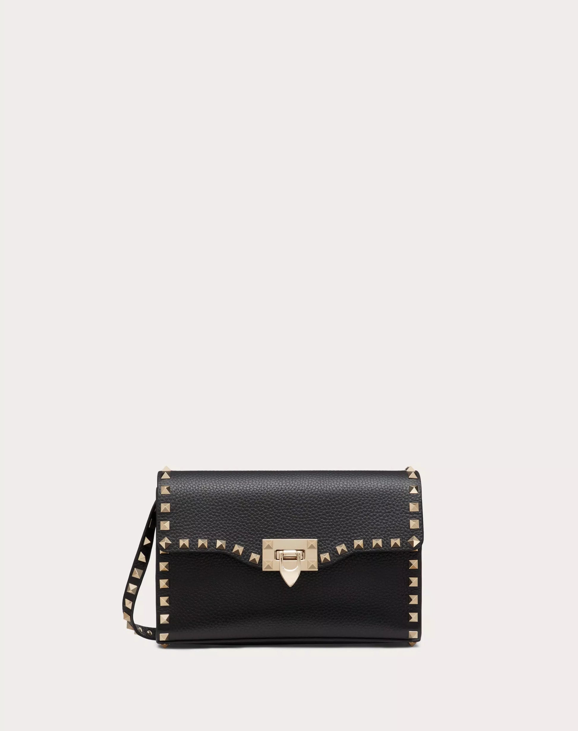 SMALL ROCKSTUD GRAINY CALFSKIN CROSSBODY BAG BLACK