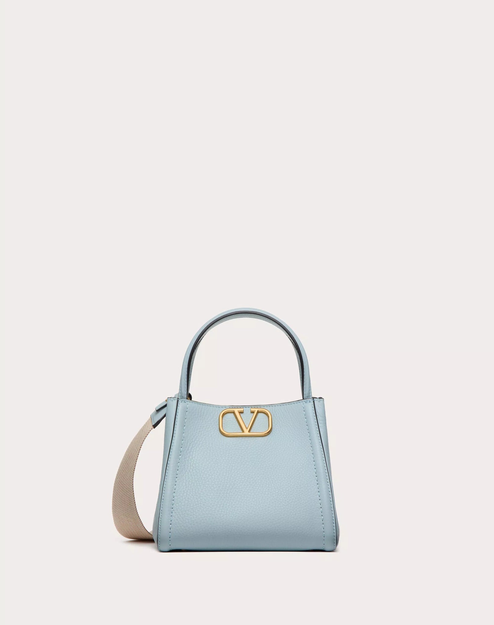 VALENTINO GARAVANI ALLTIME SMALL HANDBAG IN GRAINY CALFSKIN PORCELAIN BLUE