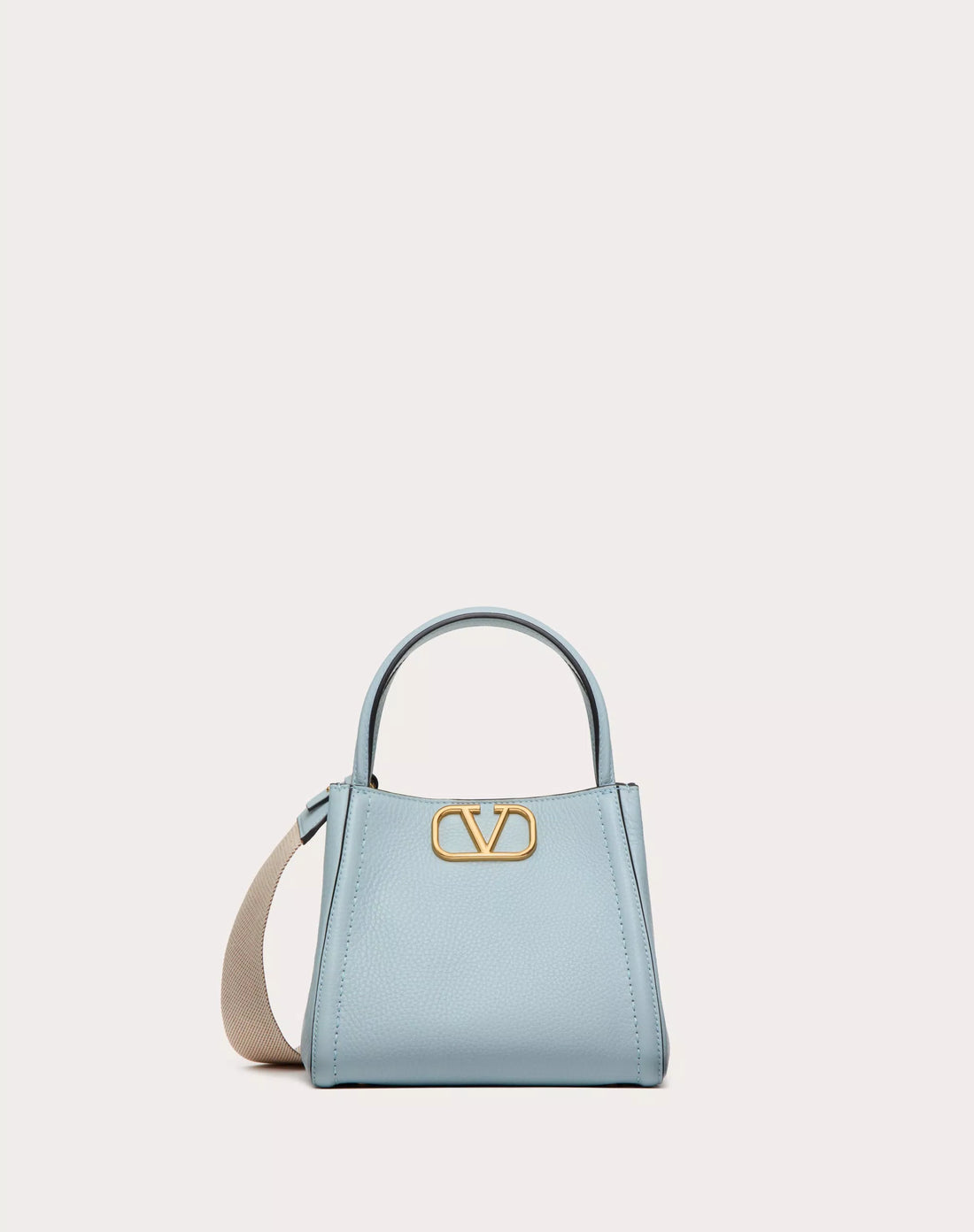 VALENTINO GARAVANI ALLTIME SMALL HANDBAG IN GRAINY CALFSKIN PORCELAIN BLUE