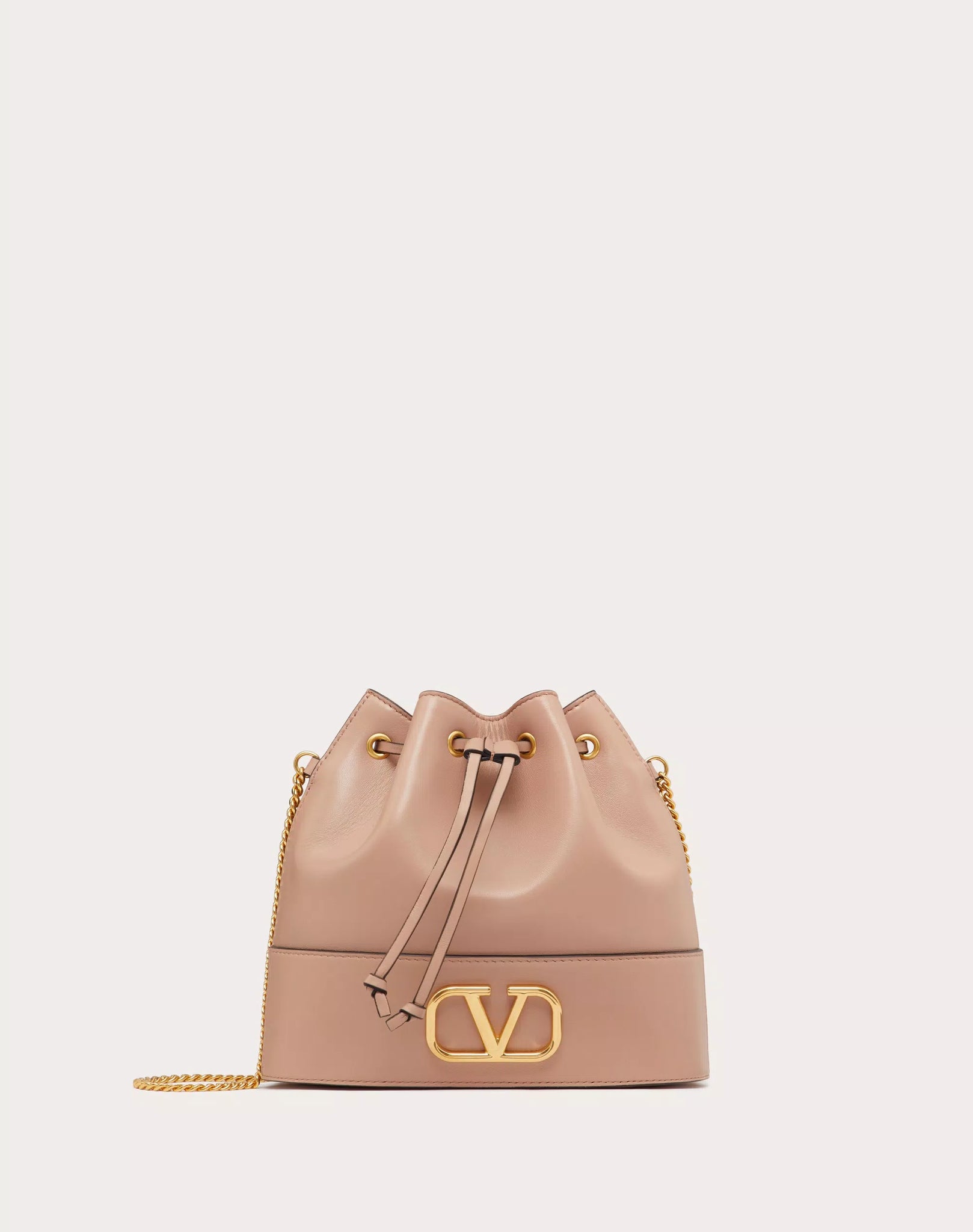 MINI BUCKET BAG IN NAPPA WITH VLOGO SIGNATURE CHAIN ROSE CANNELLE