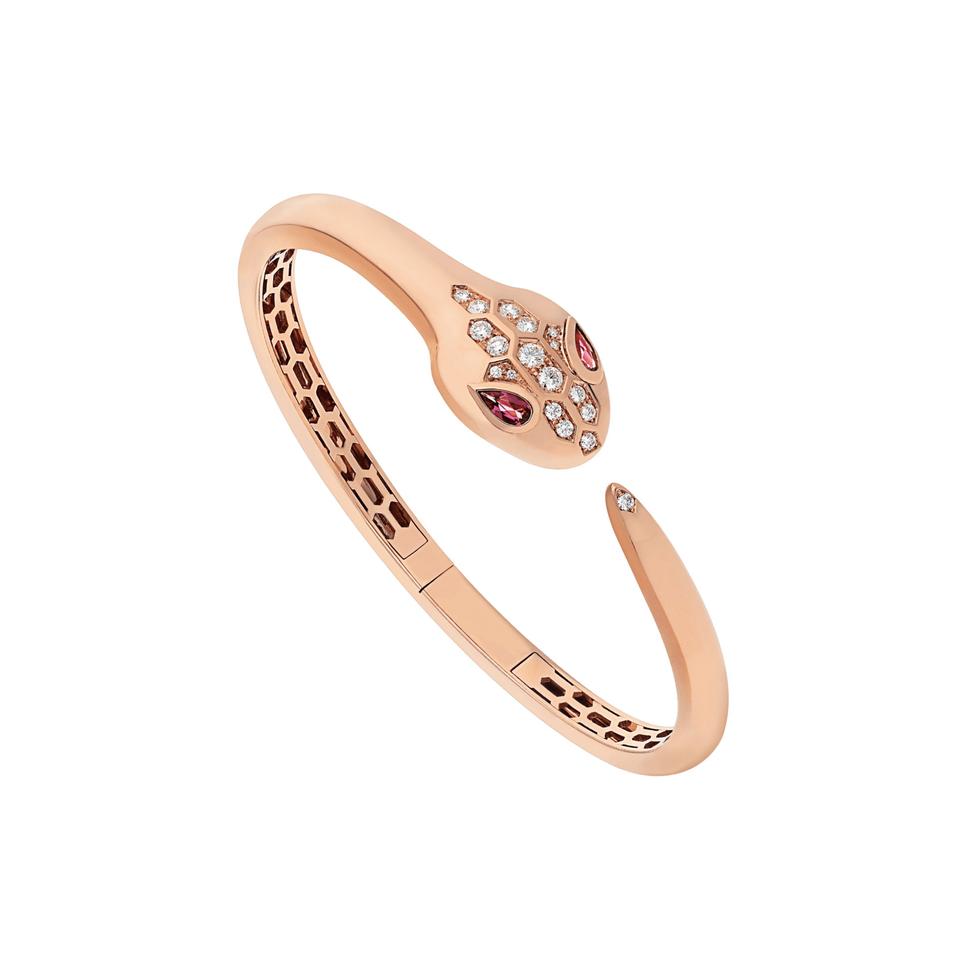Bob snake Monroe rose gold bangle bracelet set with rubellite eyes