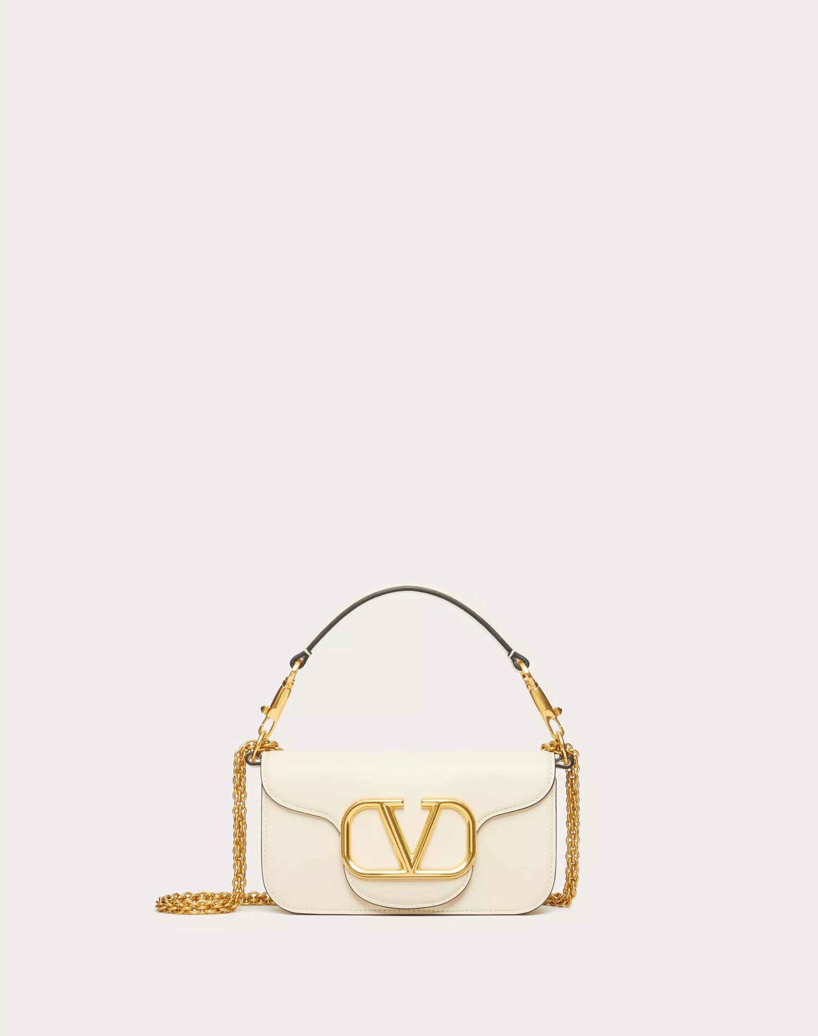VALENTINO GARAVANI LOCÒ SMALL SHOULDER BAG IN CALFSKIN LIGHT IVORY