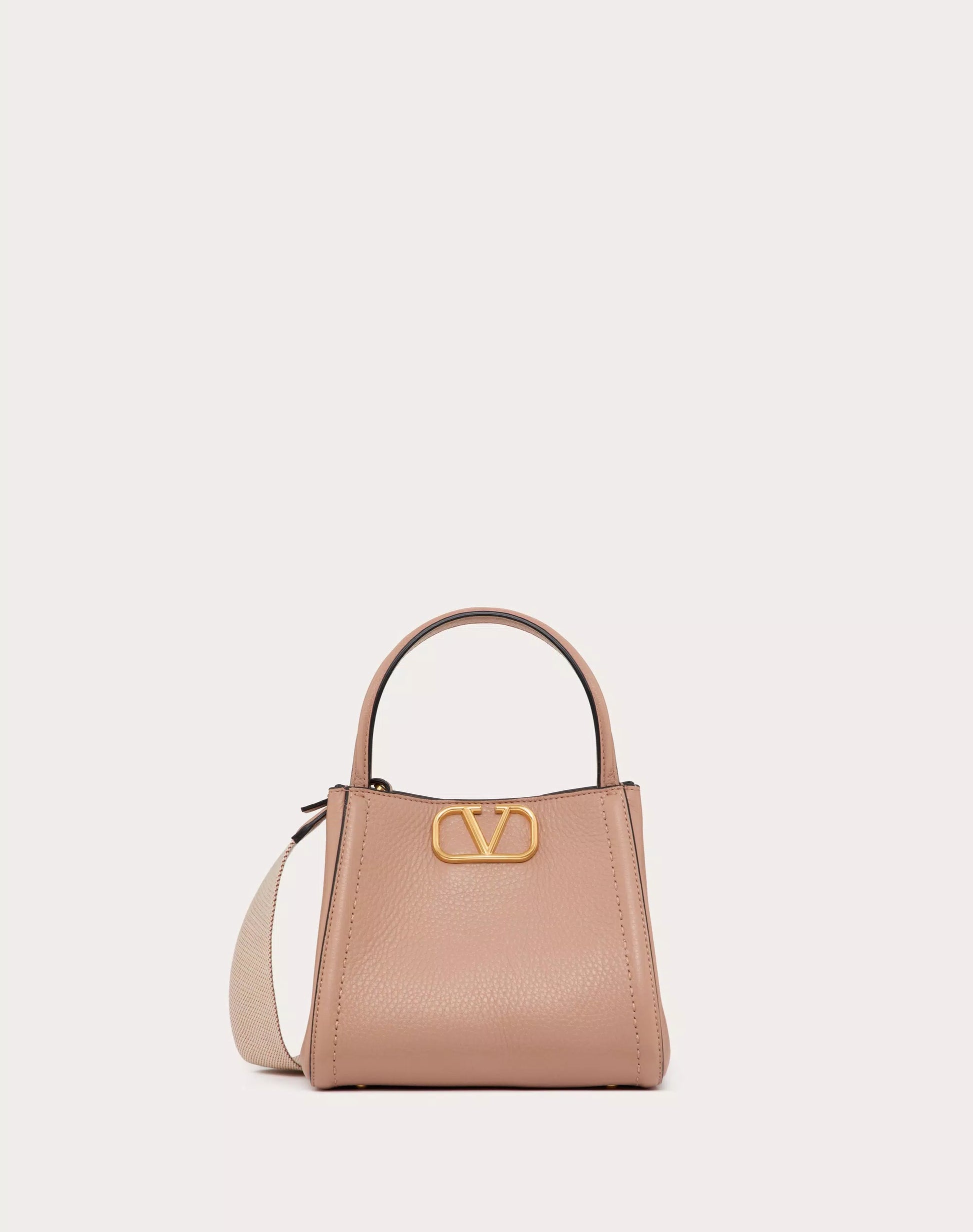 VALENTINO GARAVANI ALLTIME SMALL HANDBAG IN GRAINY CALFSKIN ROSE CANNELLE