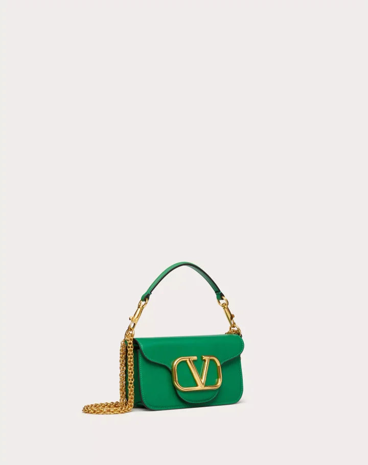 VALENTINO GARAVANI LOCÒ SMALL SHOULDER BAG IN CALFSKIN GREEN