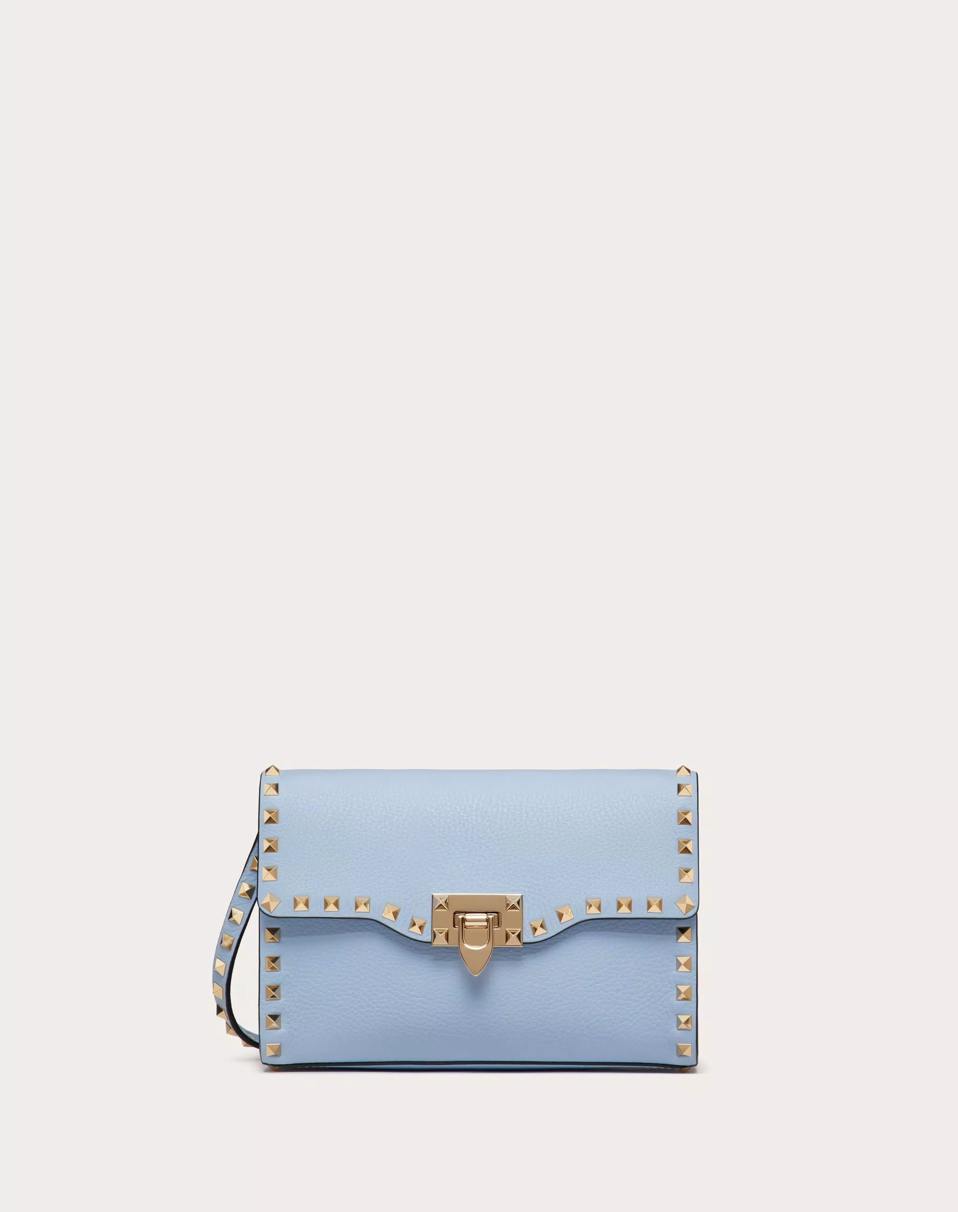 SMALL ROCKSTUD GRAINY CALFSKIN CROSSBODY BAG AZURE