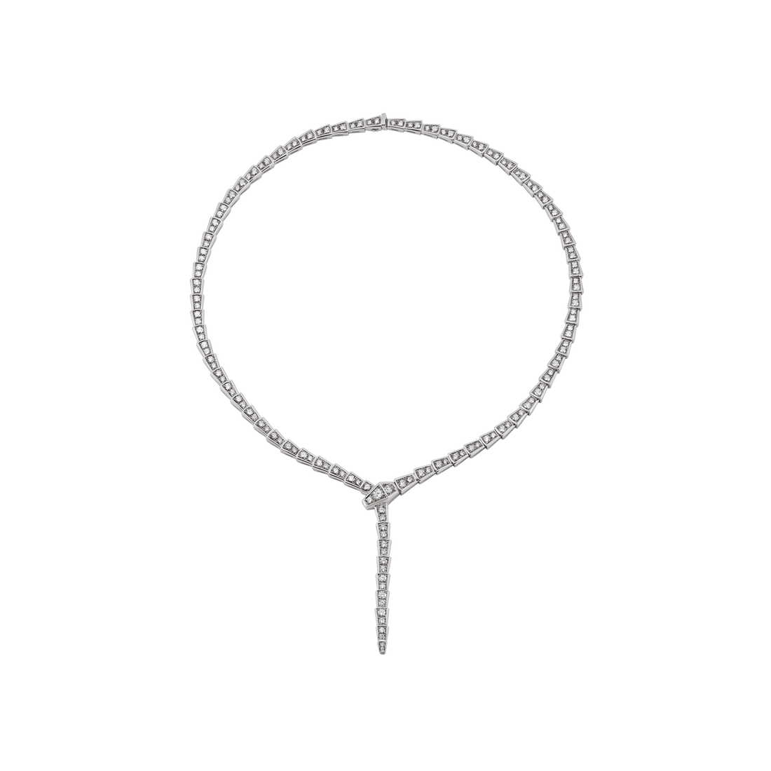 Bob snake datong slim necklace in white gold, set with full pavé diamonds.