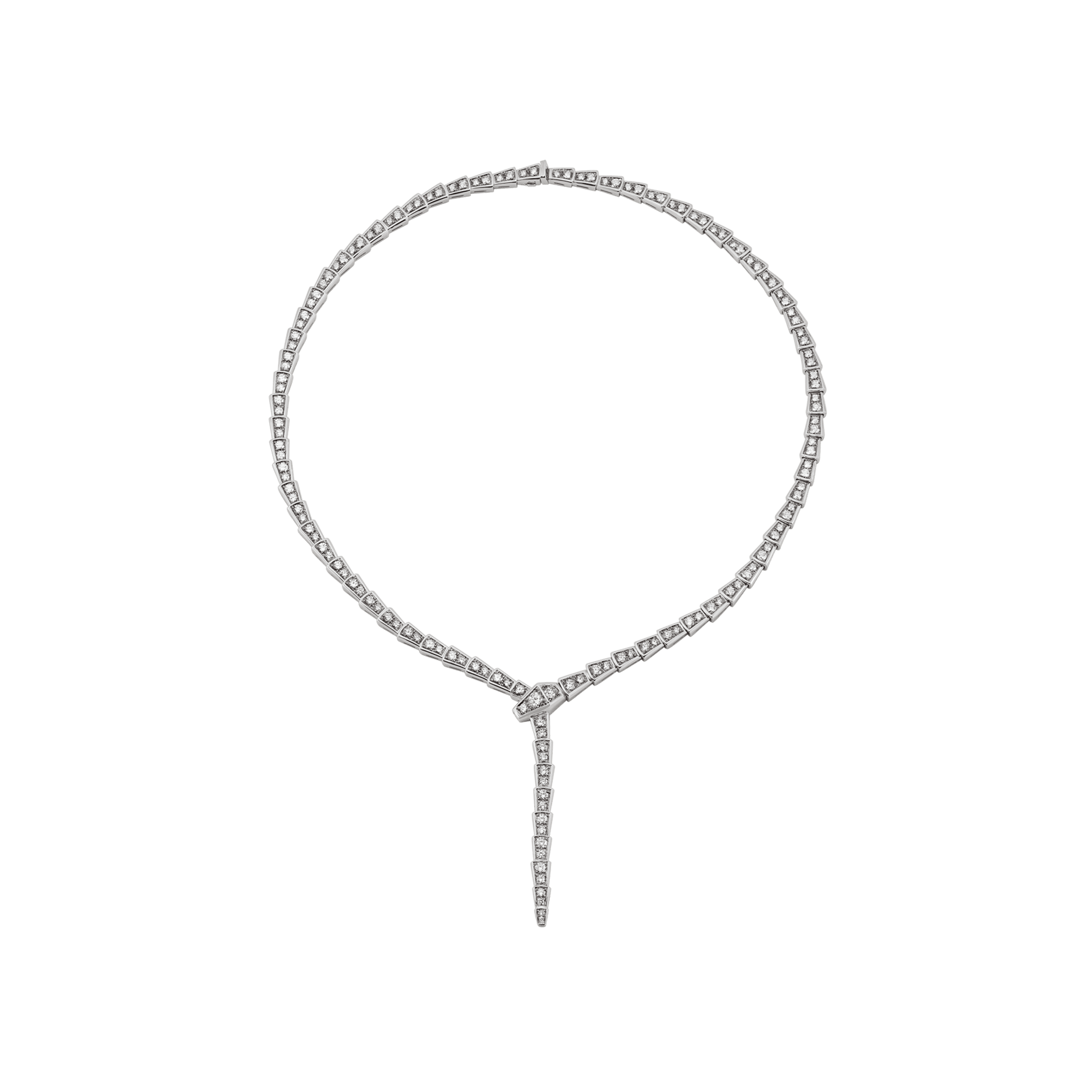 Bob snake datong slim necklace in white gold, set with full pavé diamonds.