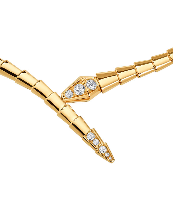 Bob snake gardens yellow gold necklace set with pavé diamonds on the head and tail