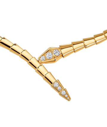 Bob snake gardens yellow gold necklace set with pavé diamonds on the head and tail