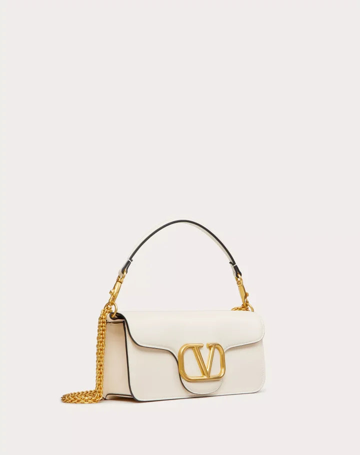 VALENTINO GARAVANI LOCÒ CALFSKIN SHOULDER BAG LIGHT IVORY