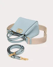 VALENTINO GARAVANI ALLTIME SMALL HANDBAG IN GRAINY CALFSKIN PORCELAIN BLUE