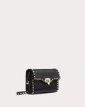 SMALL ROCKSTUD GRAINY CALFSKIN CROSSBODY BAG BLACK