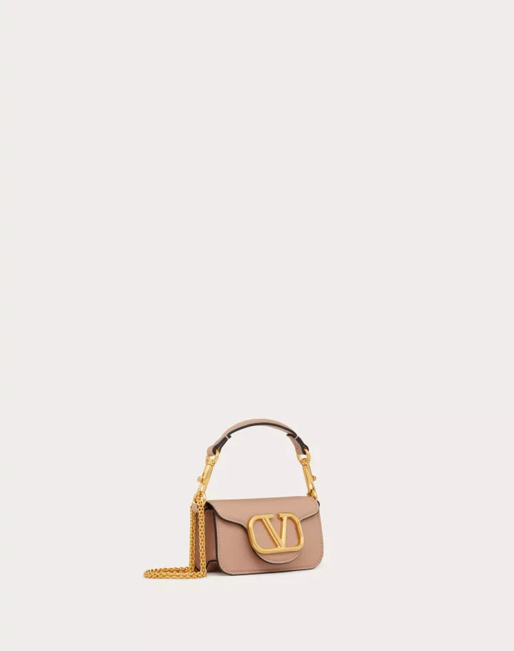 VALENTINO GARAVANI LOCÒ MICRO BAG IN CALFSKIN LEATHER WITH CHAIN ROSE CANNELLE