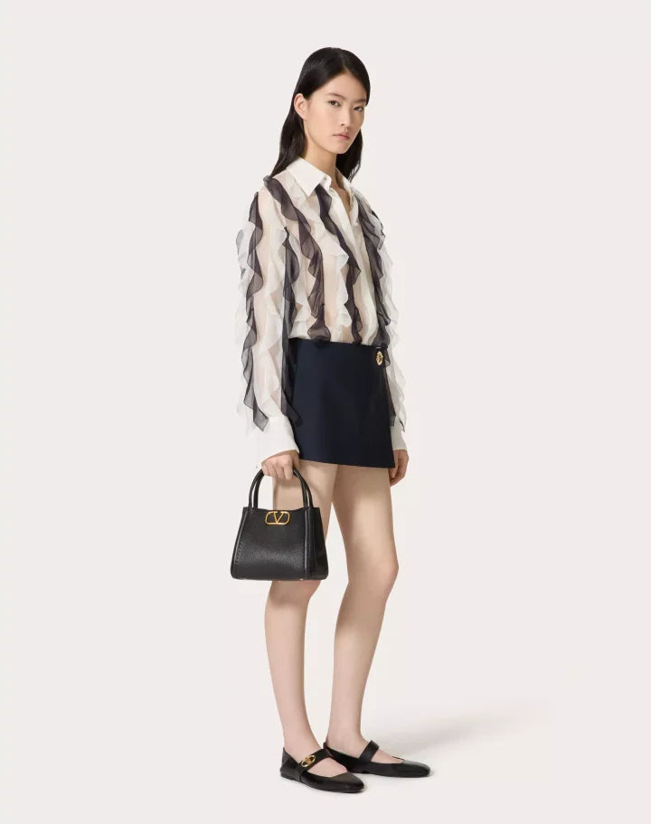 VALENTINO GARAVANI ALLTIME SMALL HANDBAG IN GRAINY CALFSKIN BLACK