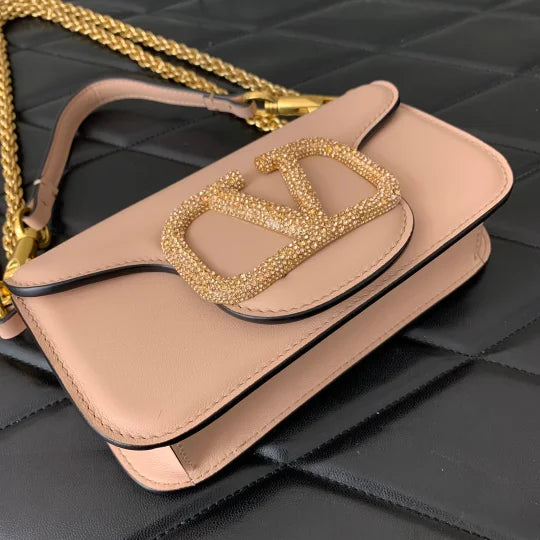 VALENTINO GARAVANI LOCÒ SMALL SHOULDER BAG WITH JEWEL LOGO ROSE CANNELLE