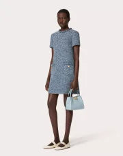 VALENTINO GARAVANI ALLTIME SMALL HANDBAG IN GRAINY CALFSKIN PORCELAIN BLUE