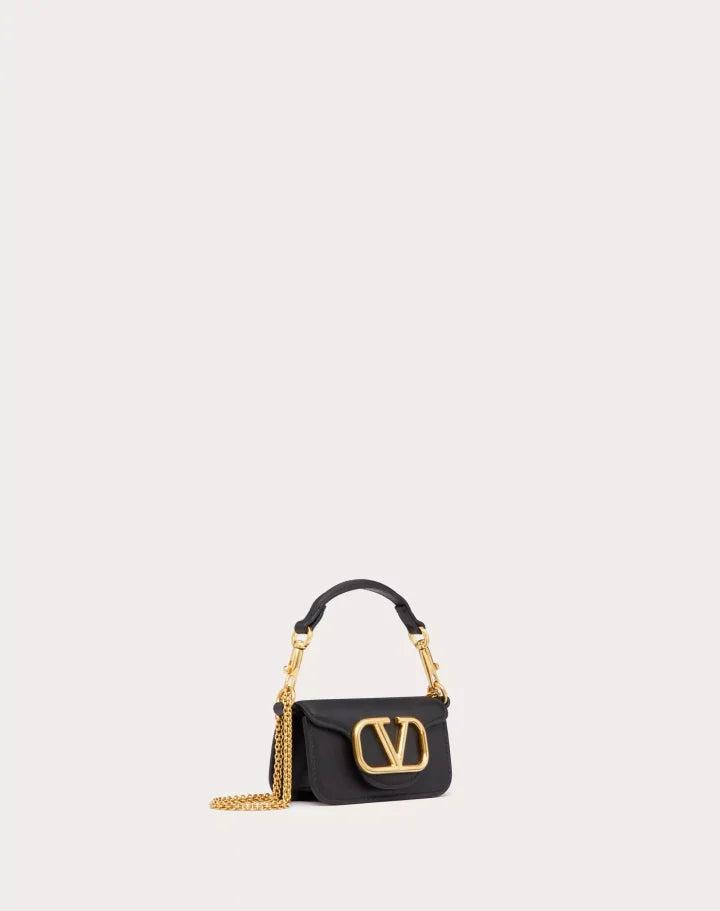 VALENTINO GARAVANI LOCÒ MICRO BAG IN CALFSKIN LEATHER WITH CHAIN BLACK