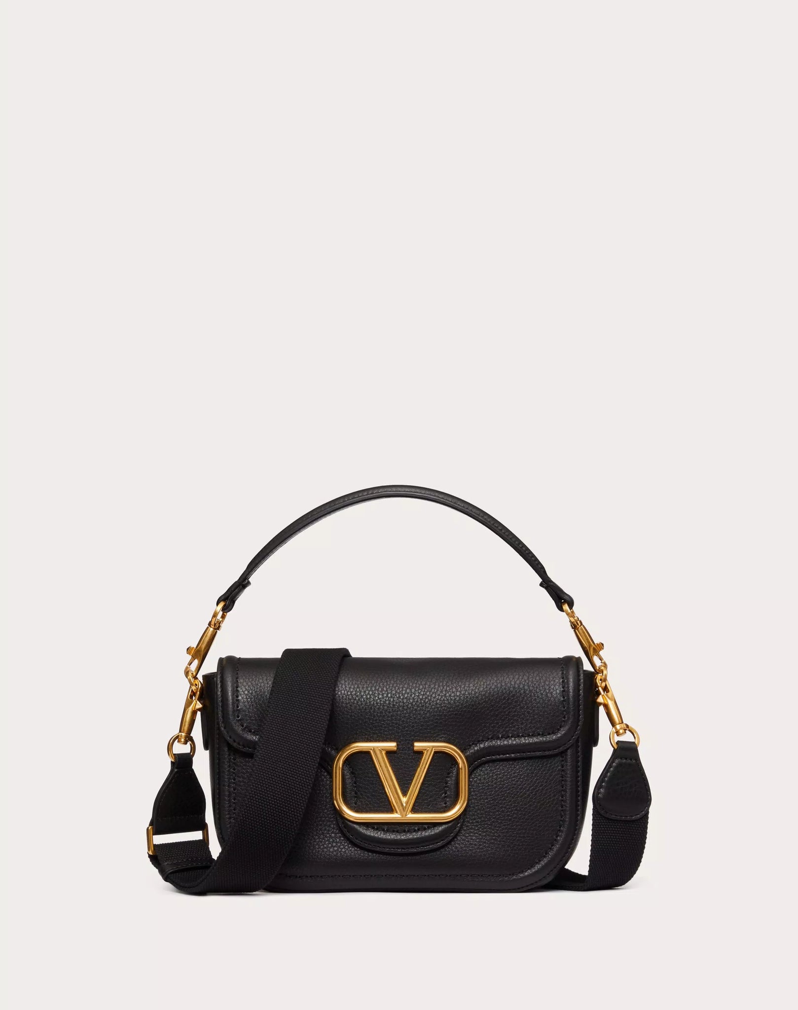 VALENTINO GARAVANI ALLTIME GRAINY CALFSKIN SHOULDER BAG BLACK