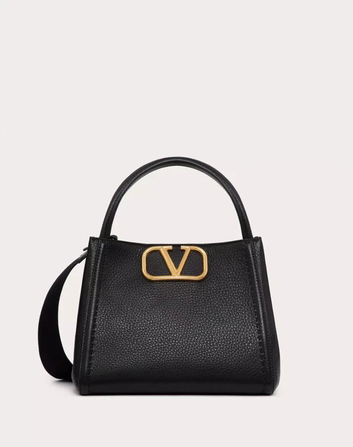 VALENTINO GARAVANI ALLTIME MEDIUM HANDBAG IN GRAINY CALFSKIN ALMOND